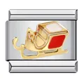 Christmas sleigh Italian charm link for DIY bracelets in gold plated stainless steel - Christmas Sleigh Pattern (ICJ857)