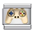 Abalorio italiano de acero inoxidable con diseño de un mando de videojuegos retro dorado y color - Estilo de Mando de Juego (ICJ294)