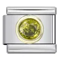 Italienischer Modul-Charm-Anhänger mit rundem gelbem Edelstein in Goldfassung - Silberner Sockel (J364-1)