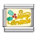 Christmas modular charm link in stainless steel with Merry Christmas enamel art - Merry Christmas Text (ICJ850)