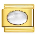 Goldenes italienisches Modul-Charm mit ovalem weißem Stein für DIY-Edelstahlarmbänder - Goldener Sockel Kleines Oval (J283-1)