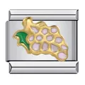 Stainless steel Italian modular charm with gold grape design and pink enamel accents - Pink Grape Style (ICJ032-1)