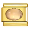 Italienisches Armband-Element in Gold-Finish mit einem ovalen champagnerfarbenen Edelstein - Goldener Sockel Kleines Oval (J285-1) / Champagner