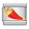 Italian modular bracelet charm featuring a red enamel chili pepper in a gold-tone frame. - Red Pepper Style (ICJ068)