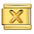 Goldener Edelstahl Italienisches Modul-Armbandelement mit einem erhabenen Buchstaben X - Buchstabe X (Y779) / Gold