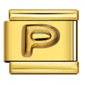 Goldener italienischer Modular-Charm mit geprägtem Buchstaben P, poliertes Finish - Buchstabe P (Y771) / Gold