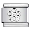Silver stainless steel Italian charm bracelet link with an embossed flower pattern - Silver Base Silver Five-Petal Flower Style (ICY647)