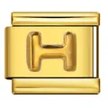 Italienisches Charm-Glied aus goldenem Edelstahl mit geprägtem Buchstaben H. - Buchstabe H (Y763) / Gold