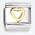 Italian charm link in stainless steel with a gold-tone heart design for DIY bracelets - Golden Heart (ICY028)
