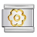 Stainless steel Italian charm link with gold flower stamp for modular bracelets - Silver Base Gold Petal Outline Style (ICY598)