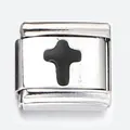 Stainless steel Italian charm bracelet link with black cross design for DIY jewelry - Black Cross Style (ICY033)