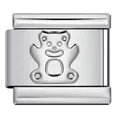 Italienisches Armband-Glied aus Edelstahl mit geprägtem silbernem Teddybären für DIY. - Bärenmuster (Y375) / Silber