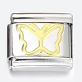 Modular stainless steel Italian bracelet charm featuring a delicate golden butterfly outline - Golden Butterfly (ICY043)