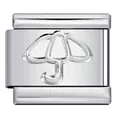 Close-up of a silver stainless steel Italian charm with a stamped umbrella design - Silver Umbrella
