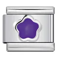 Stainless steel Italian modular charm with purple flower enamel for DIY bracelet link - Silver Base Purple Petal Style (ICY591)