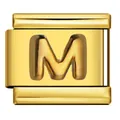Goldfarbenes italienisches Modularmband-Glied aus Edelstahl mit geprägtem Buchstaben M - Buchstabe M (Y768) / Gold