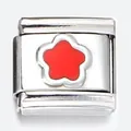 Elegant red enamel flower design on stainless steel modular Italian charm for DIY jewelry - Red Five-Petal Flower (ICY046)