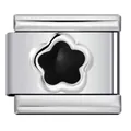 Modular stainless steel charm link featuring a black enamel flower petal for DIY jewelry - Silver Base Black Petal Style (ICY259)