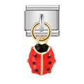 Detailed view of red enamel ladybug charm on stainless steel modular bracelet link - Red Ladybug Style (ICG244)