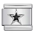 Minimalist stainless steel Italian modular charm featuring a black star enamel pattern - Star Style (ICY923)