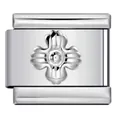 Italienischer Armband-Charm aus Edelstahl in Silber mit Blumenmuster - Vierblättriges Blumenmuster (Y379) / Silber