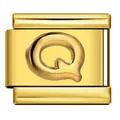Goldener italienischer Armband-Modul-Link aus Edelstahl mit erhöhtem Buchstaben Q - Buchstabe Q (Y772) / Gold