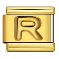 Vergoldetes Edelstahl-Italien-Charm-Glied mit einem erhabenen Buchstaben R Design - Buchstabe R (Y773) / Gold