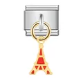 Stainless steel Italian charm link featuring gold Eiffel Tower pendant with red enamel details - Eiffel Tower Style (ICG250)