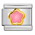 Elegant pink enamel flower charm link for Italian modular bracelet in stainless steel - Silver Gold Edge Pink Petal Style (ICY520)