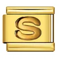 Goldfarbenes Edelstahl-Modulglied für italienische Armbänder mit dem Relief-Buchstaben S. - Buchstabe S (Y774) / Gold