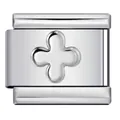 Hochglanzpoliertes silbernes italienisches Armband-Element mit Kleeblatt-Prägung - Kreuzmuster (Y391) / Silber