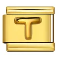 Goldener italienischer Modul-Armband-Charm mit einem 3D-erhöhten Buchstaben T - Buchstabe T (Y775) / Gold