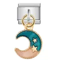 Italian charm modular bracelet link with moon and stars enamel dangle in stainless steel - Starry Night Moon Style (ICG224)