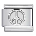 Polierter italienischer Charm-Link aus Edelstahl mit geprägtem Friedenssymbol für Armbänder - Friedenszeichen-Symbol Muster (Y394) / Silber