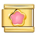 Elegant gold-plated stainless steel Italian modular charm with pink enamel flower design - Gold Base Pink Petal Style (ICY663)