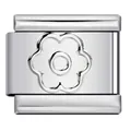 Polished stainless steel Italian modular charm link with embossed flower petal design - Silver Stamped Petal Pattern Style (ICY499)