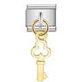 Stainless steel Italian modular bracelet charm link featuring a golden key pendant - Gold Key Style (ICG227)