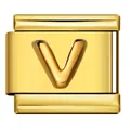 Goldenes italienisches Charme-Element mit geprägtem Buchstaben V für modulare DIY-Armbänder - Buchstabe V (Y777) / Gold