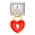 Italian modular charm featuring a red enamel heart padlock link in stainless steel. - Red Heart Lock Style (ICG228)