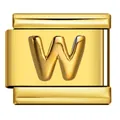Glänzendes goldfarbenes italienisches Modul-Charm mit erhabenem Buchstaben W für DIY - Buchstabe W (Y778) / Gold