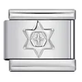 Italienisches Charm-Glied aus Edelstahl mit geprägtem Stern- und Kreuzmuster für DIY Armband - Kreuz Hexagramm Muster (Y458) / Silber