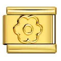 High-quality gold-plated stainless steel Italian modular charm with embossed flower motif - Gold Base Gold Petal Stamped Style (ICY664)