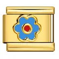Gold-plated stainless steel modular charm with blue flower design for DIY bracelets. - Gold Base Blue Red Petal Style (ICY665)