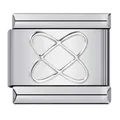 Silberner italienischer Charm aus Edelstahl mit geprägtem geometrischem Knotenmuster - Vier-Ecken-Wirbelmuster (ICY461) / Silber