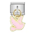 Elegant pink enamel dove charm pendant for Italian modular stainless steel bracelet links - Pink Peace Dove Style (ICG245)
