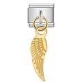 Italian charm bracelet link featuring a golden wing pendant on stainless steel base - Gold Wing Style (ICG247)