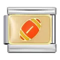 Stainless steel Italian modular charm link featuring an orange enamel football design. - American Football (ICJ417-1)