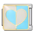 Macro detail of a stainless steel Italian charm with blue and beige enamel heart pattern - Spliced Heart Pattern (ICJ1582)