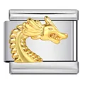 Professional Italian modular charm link made of stainless steel with a golden dragon motif - Golden Dragon Head Style (ICJ898-1)