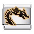 Premium stainless steel Italian charm link with a detailed black and gold dragon design - Black Gold Dragon Head Pattern (ICJ085)